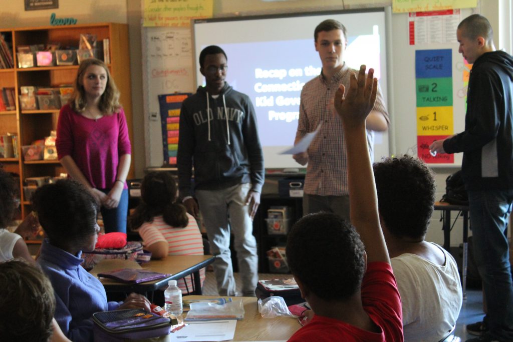 Four high school students teach a CTKG lesson to 5th graders in Windsor, CT.
